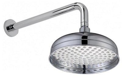 Buyaparcel Traditional Edwardian 200mm Fixed Shower Head Rose Chrome + Concealed Wall Arm from B&Q