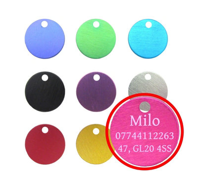 LarryRoo Quality 22mm Round Anodised Pet Id Tag & RingDogCatEngraved Free And P&p Supplied And Engraved (Pink) from B&Q