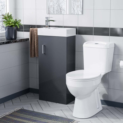 Nes Home Cloakroom Grey 400mm Basin Sink Vanity Unit And Wc Toilet Pan from B&Q