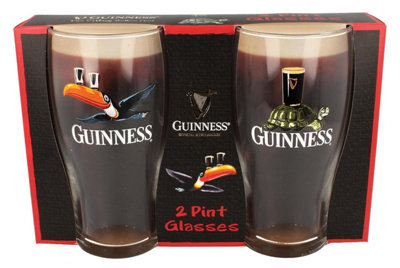 Guinness Official Merchandise Tortoise / Toucan Gilroy 2 Pint Glass Set Transparent from B&Q