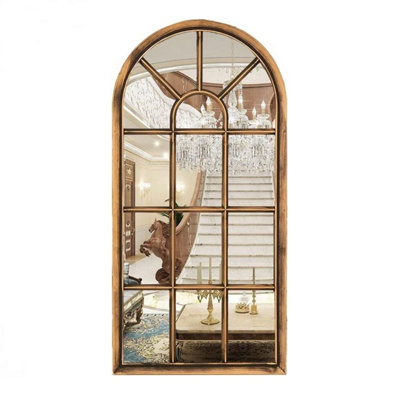 35X71Cm Brushed Copper Bronze Arched Window Style Wall Mirror from B&Q