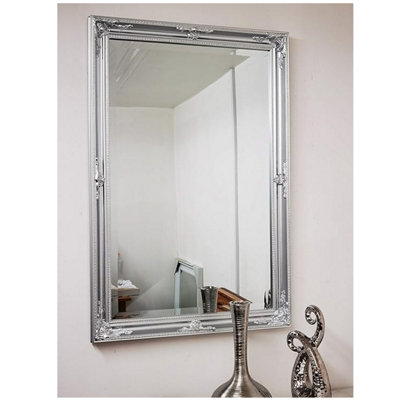 60X90Cm Silver Baroque Style Wooden Frame Ornate Wall Mounted Mirror from B&Q