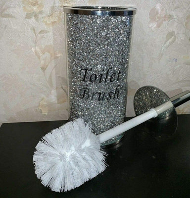 Crushed Diamond Toilet Bowl Brush And Holder For Bathroom Silver from B&Q