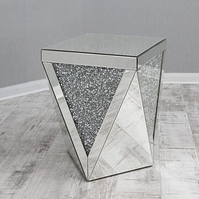  - Diamond Shape Side Table Crushed Glass Mirrored Side Table