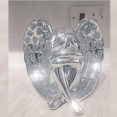  - Beautiful Angel With Wings Silver Sparkle Bling Ornament Crushed Diamond Gift