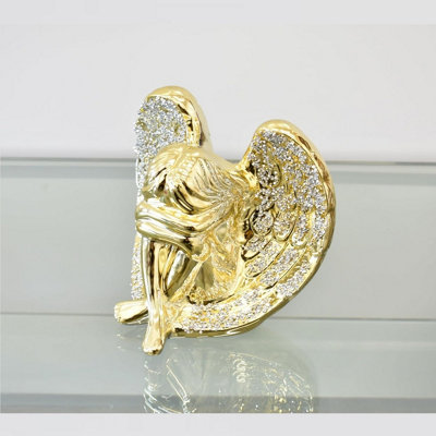  - Beautiful Angel With Wings Gold Sparkle Bling Ornament Crushed Diamond Gift