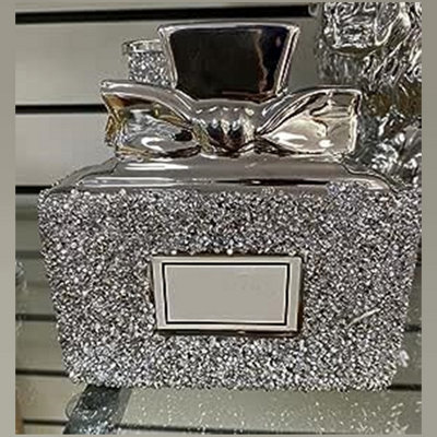  - Silver Crushed Diamond Sparkly Perfume Bottle Ornament Shelf Sitter
