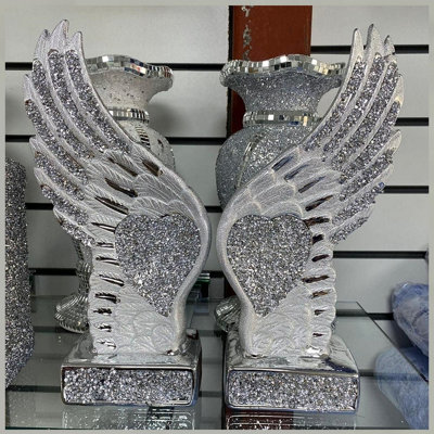 Silver Crushed Diamond Sparkly Pair Wings Angel Decoration Shelf Sitter from B&Q