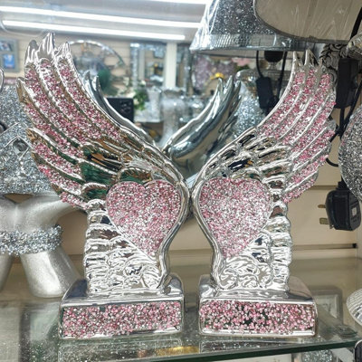 Pink Crushed Diamond Sparkly Pair Wings Angel Decoration Shelf Sitter from B&Q