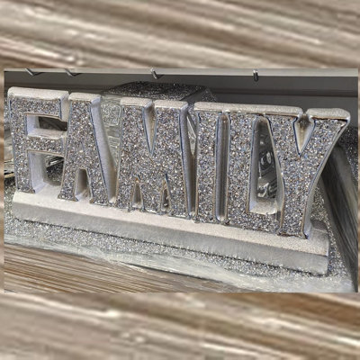  - Family Crushed Jewel Freestanding Ornament Sign Beige