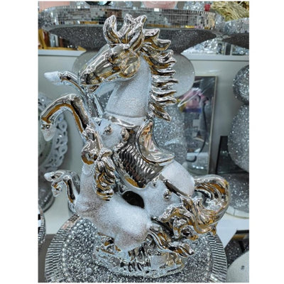 Silver Chrome Crushed Diamond Horse Crystal Ornament Statue from B&Q