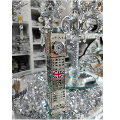 London Big Ben Crystal Clock Table Shelf Showpiece Souvenir Silver from B&Q