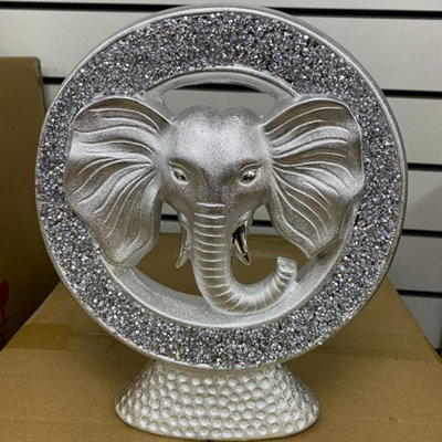  - Silver Elephant Head Sparkle Ornament Bling Crushed Diamond