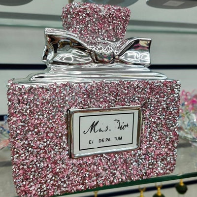 Crushed Diamond Sparkly Perfume Bottle Ornament Shelf Sitter Md Pink from B&Q