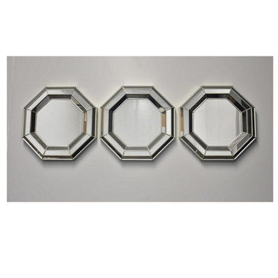 Set Of 3 Champagne Art Decor Octagon Wall Mounted Mirror Home Decor Wall Mirror