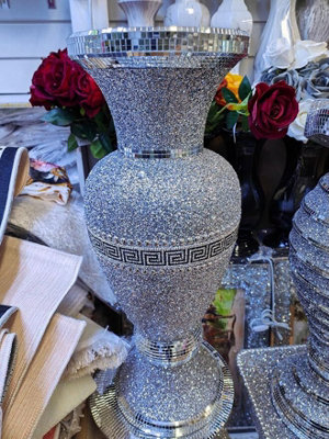  - Floor Vase 3 Large 40X60Cm Crushed Diamond Crystal Sparkly Silver Mirrored