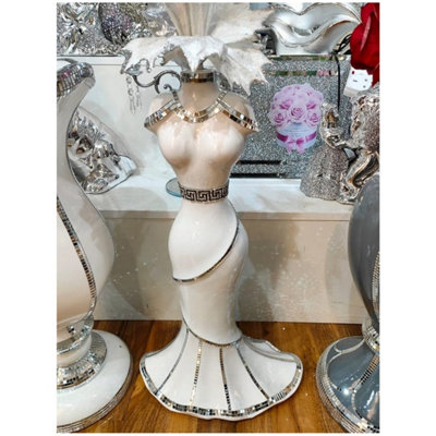 Italian Sparkly Vase Romany Mirrored Mosaic Lady Shape 60X40Cm White Silver from B&Q