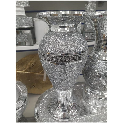 40Cm Sparkle Diamond Crushed Crystal Sparkly Silver Mirrored Floor Vase 054 from B&Q