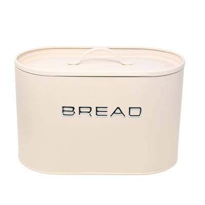 Bread Bin Cream Metal Kitchen Countertop Food Storage Container Airtight Oval from B&Q