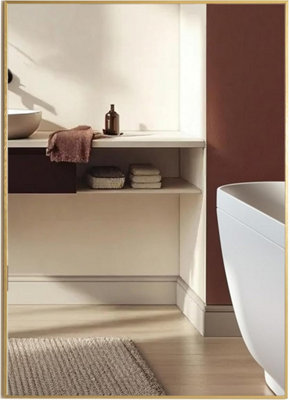 Mood Premium Rectangular Bathroom Mirror Gold Framed Wall MountedRectangle Frame Modern & Stylish (50Cm X 40Cm) from B&Q