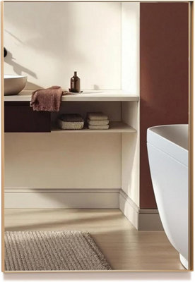 Mood Premium Rectangular Bathroom Mirror Gold Framed Wall MountedRecessed Rectangle Frame Modern & Stylish (50Cm X 40Cm) from B&Q