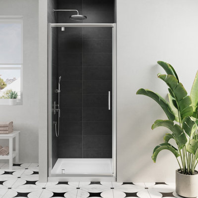 Triton Fast Fix Chrome Effect Clear Pivot Shower Door (H)190Cm (W)76Cm from B&Q