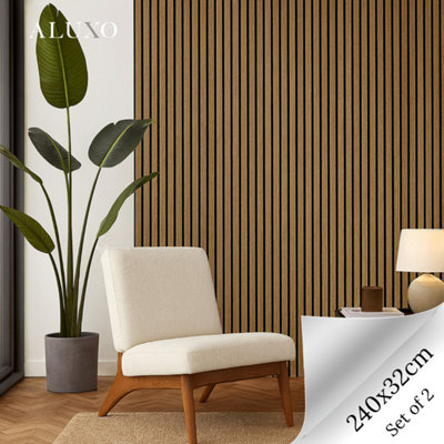 Aluxo  Panelux™ Walnut Acoustic Wall Panels 240 X 32Cm (Set Of 2) from B&Q