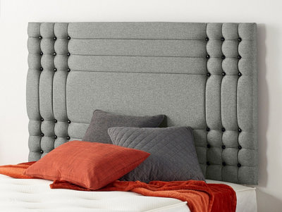 B&Q -  Somnior  4Ft6 Flexby Double 32 Inches Silver Linen Headboard With Wooden Struts