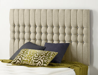 B&Q -  Somnior  4Ft6 Galaxy Double 32 Inches Wheat Linen Headboard With Wooden Struts