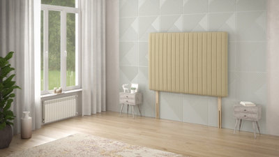 B&Q -  Somnior  4Ft6 Eleanor Double 32 Inches Wheat Linen Headboard With Wooden Struts