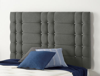 B&Q -  Somnior  4Ft6 Bliss Double 32 Inches Grey Linen Headboard With Wooden Struts