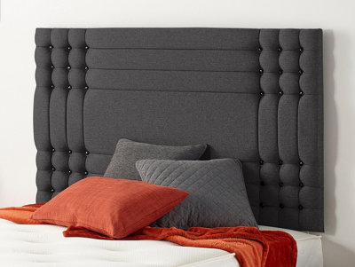 B&Q -  Somnior  3Ft Flexby Single 32 Inches Plush Black Headboard With Wooden Struts