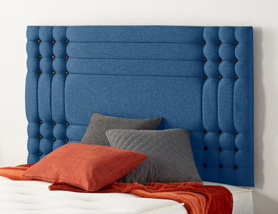B&Q -  Somnior  4Ft6 Flexby Double 32 Inches Plush Navy Headboard With Wooden Struts
