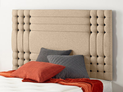 B&Q -  Somnior  5Ft Flexby King 32 Inches Plush Beige Headboard With Wooden Struts