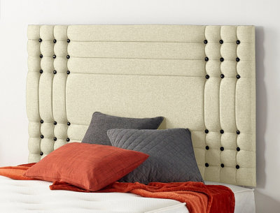 B&Q -  Somnior  3Ft Flexby Single 32 Inches Beige Linen Headboard With Wooden Struts
