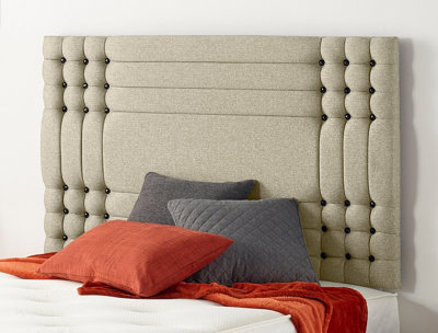 B&Q -  Somnior  3Ft Flexby Single 32 Inches Wheat Linen Headboard With Wooden Struts