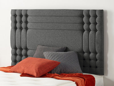 B&Q -  Somnior  4Ft6 Flexby Double 32 Inches Tweed Charcoal Headboard With Wooden Struts