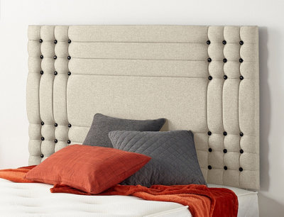 B&Q -  Somnior  4Ft6 Flexby Double 32 Inches Tweed Natural Headboard With Wooden Struts