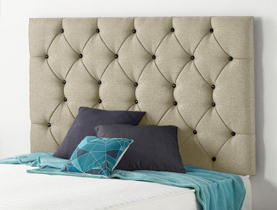 B&Q -  Somnior  4Ft6 Premier Double 32 Inches Wheat Linen Headboard With Wooden Struts