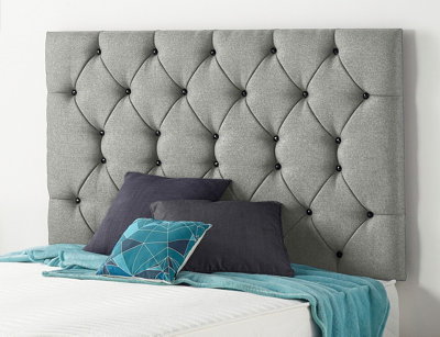 B&Q -  Somnior  4Ft6 Premier Double 32 Inches Tweed Grey Headboard With Wooden Struts