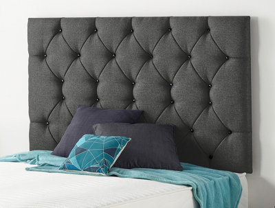 B&Q -  Somnior  4Ft6 Premier Double 32 Inches Tweed Charcoal Headboard With Wooden Struts