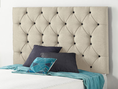 B&Q -  Somnior  4Ft6 Premier Double 32 Inches Tweed Natural Headboard With Wooden Struts