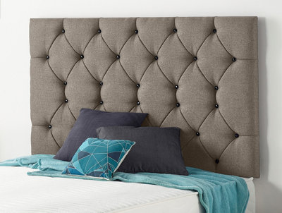 B&Q -  Somnior  4Ft6 Premier Double 32 Inches Tweed Coffee Headboard With Wooden Struts