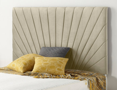 B&Q -  Somnior  4Ft6 Platinum Double 32 Inches Wheat Linen Headboard With Wooden Struts