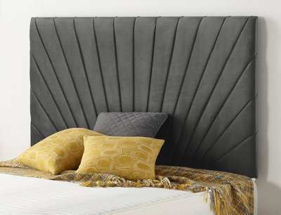 B&Q -  Somnior  4Ft6 Platinum Double 32 Inches Tweed Charcoal Headboard With Wooden Struts