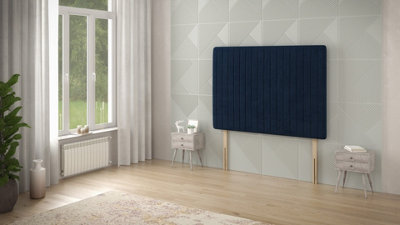B&Q -  Somnior  3Ft Eleanor Single 32 Inches Plush Navy Headboard With Wooden Struts