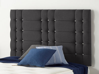 B&Q -  Somnior  5Ft Bliss King 32 Inches Plush Black Headboard With Wooden Struts