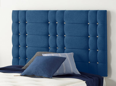 B&Q -  Somnior  4Ft6 Bliss Double 32 Inches Plush Navy Headboard With Wooden Struts