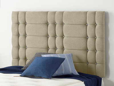 B&Q -  Somnior  4Ft6 Bliss Double 32 Inches Wheat Linen Headboard With Wooden Struts