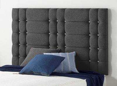 B&Q -  Somnior  4Ft6 Bliss Double 32 Inches Tweed Charcoal Headboard With Wooden Struts